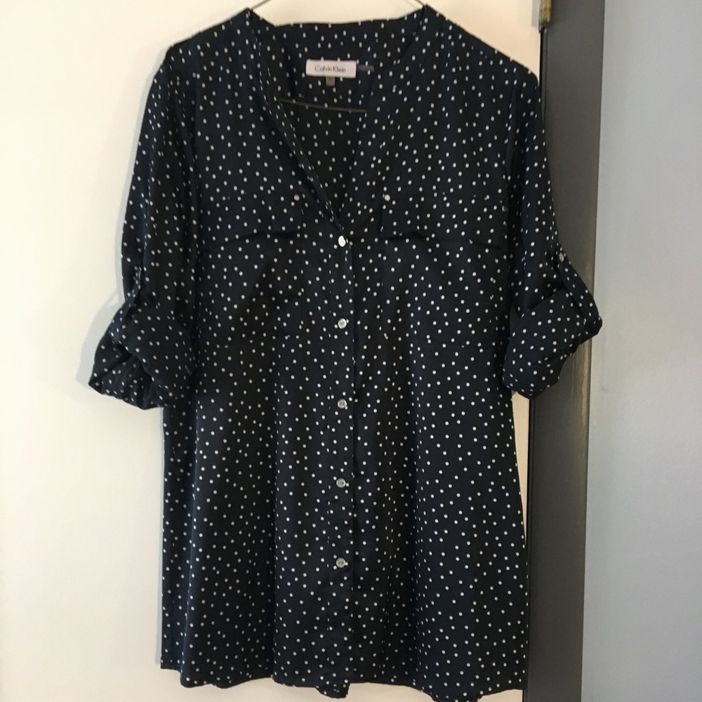 Calvin Klein dot silk button down tunic